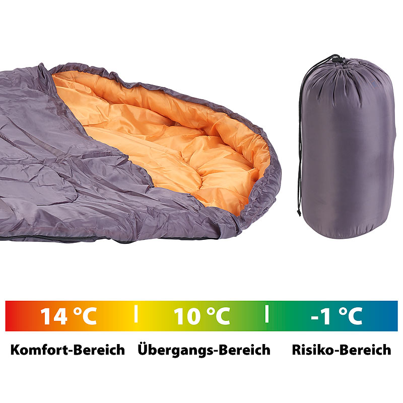 3-Jahreszeiten-Mumienschlafsack, 300 g/m² Füllung, 220 x 75 x 50 cm