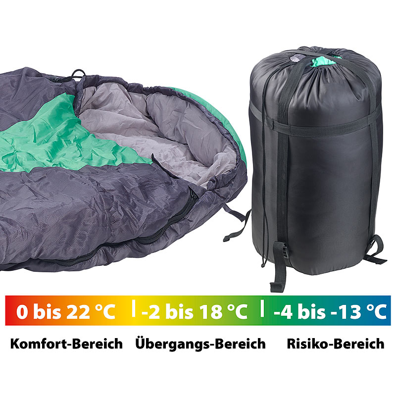 3-Jahreszeiten-Mumienschlafsack, 400 g/m² Füllung, 230 x 85 x 70 cm