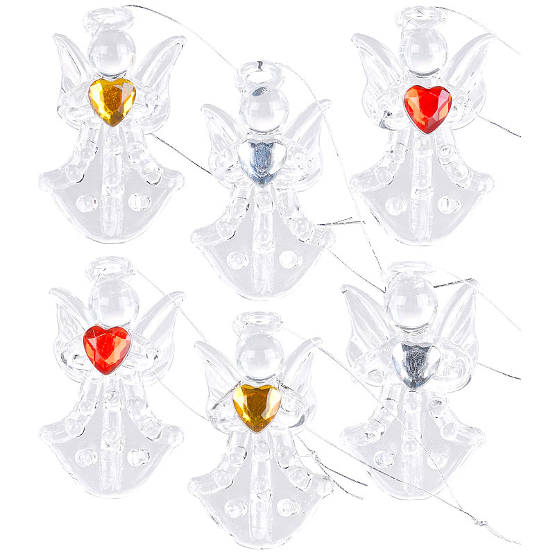 6er-Set Glas-Anhänger Engel mit Herz, handgefertigt, je 46 x 28 mm