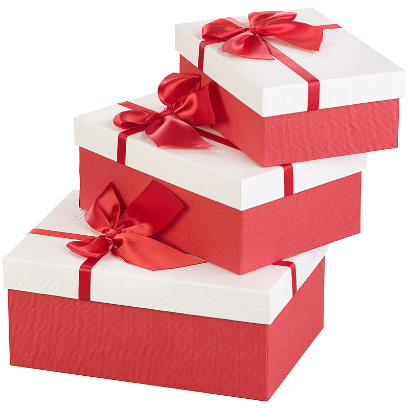 3er-Set edle Geschenk-Boxen mit roter Schleife, 3 verschiedene Größen