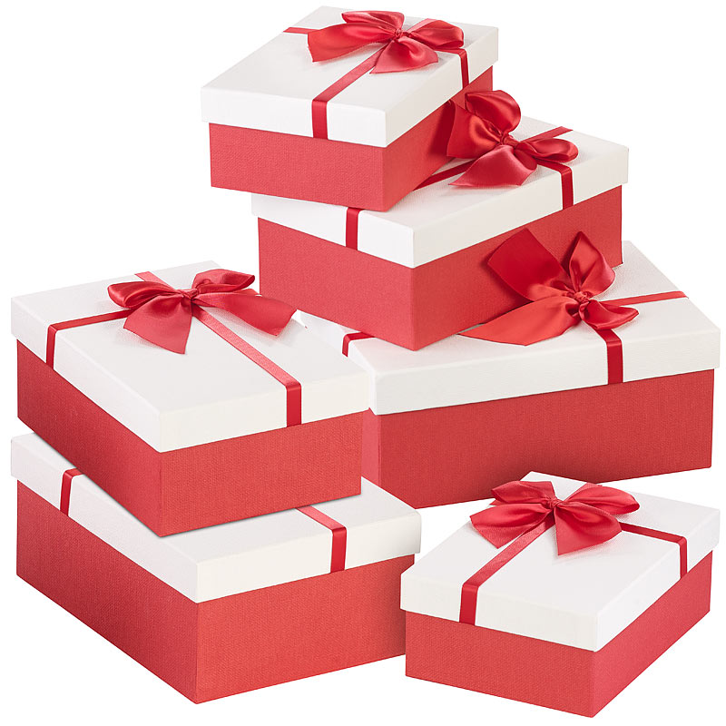 6er-Set edle Geschenk-Boxen mit roter Schleife, 3 verschiedene Größen