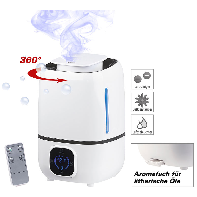 Ultraschall-Luftbefeuchter mit Aromafach & 360°-Vernebler, 280 ml/Std.