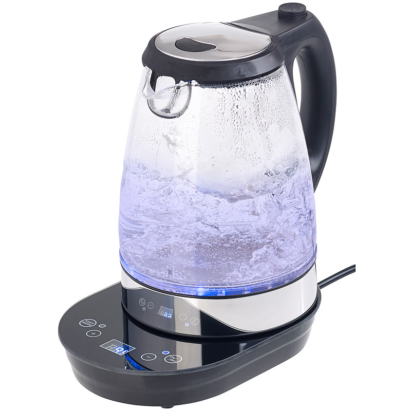 Digitaler Glas-Wasserkocher, Temperaturwahl, Display, 2.200 W, 1,7 l