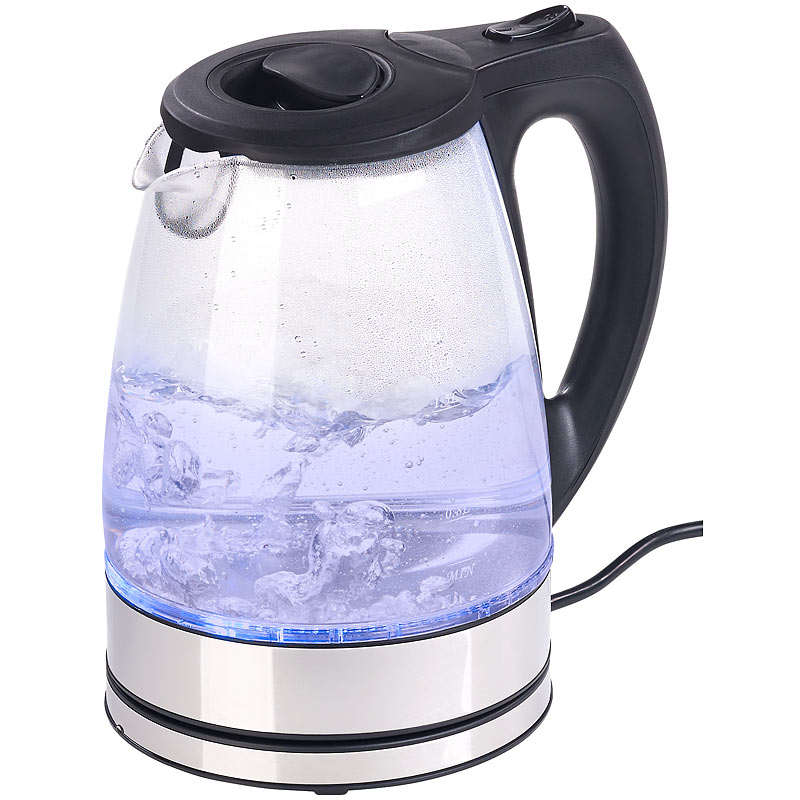 Glas-Wasserkocher mit blauer LED-Beleuchtung, 2.200 Watt, 1,7 Liter