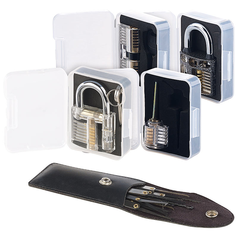 Lockpicking-Set mit 17-teiliger Dietrich-Tasche und 4 Übungsschlössern