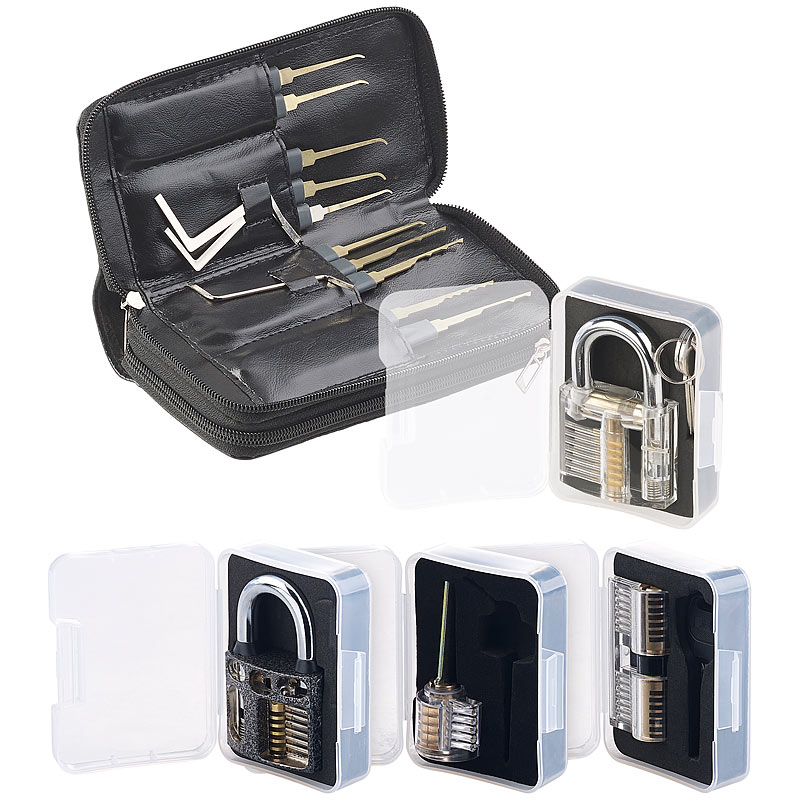 Lockpicking-Set mit 30-teiliger Dietrich-Tasche & 4 Übungs-Schlössern