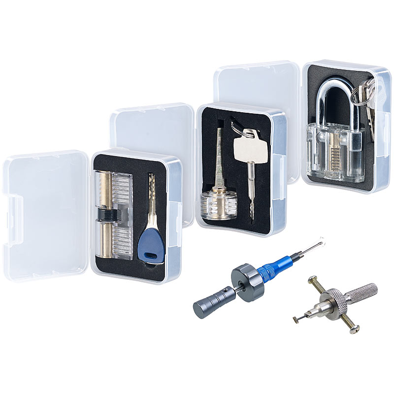 Lockpicking-Erweiterungs-Set: 3 Übungsschlösser & 2 Profi-Werkzeuge