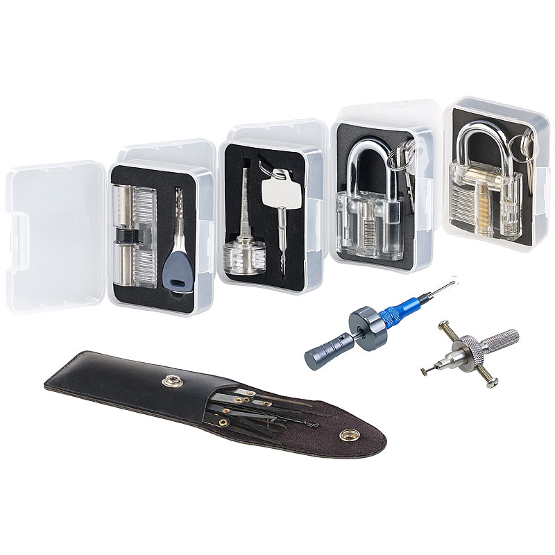 Profi-Lockpicking-Set mit 19 Werkzeugen und 4 Übungsschlössern