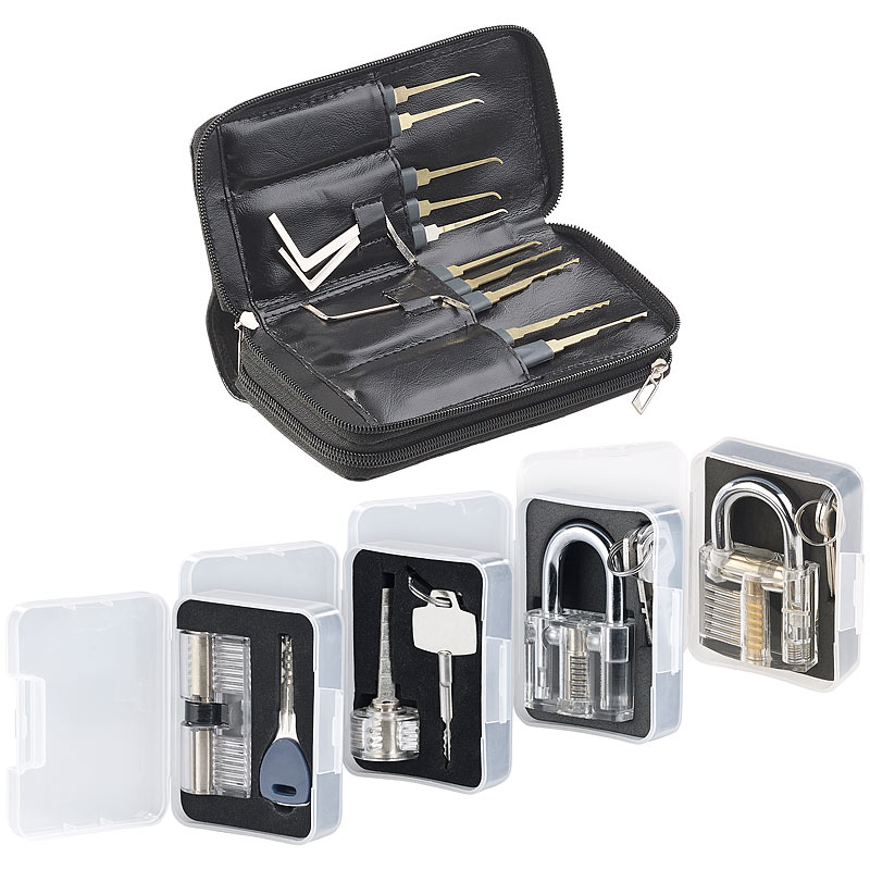 Profi-Lockpicking-Set mit 32 Werkzeugen und 4 Übungsschlössern