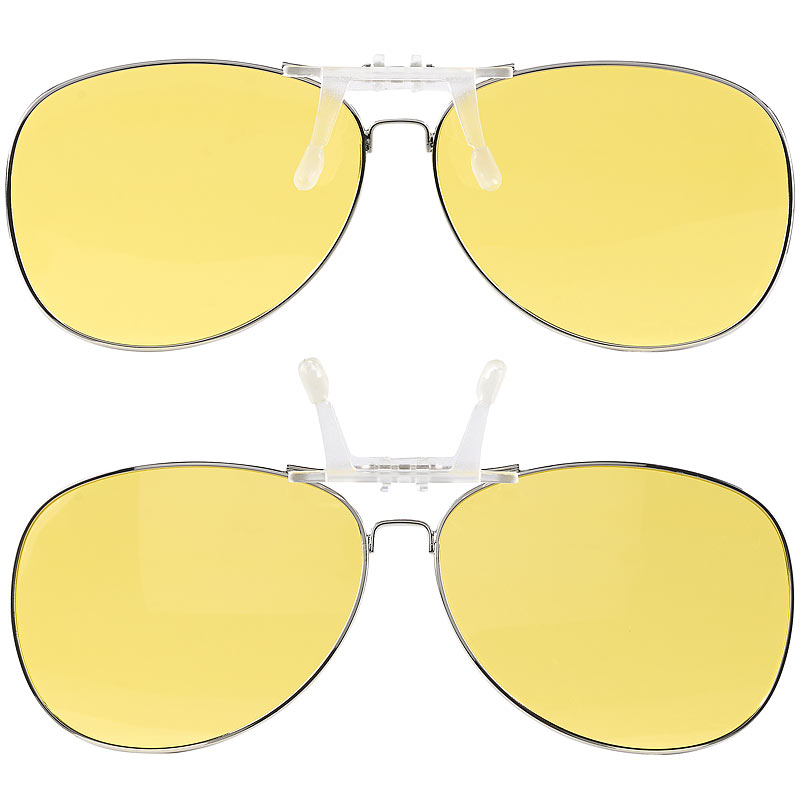 2er-Set Nachtsicht-Brillenclips im Pilotenbrillen-Design, polarisiert