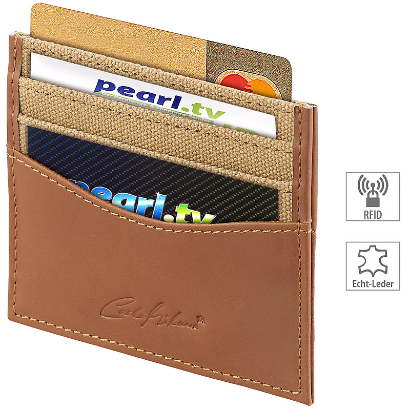 Extraflaches Kreditkarten-Etui mit 6 Fächern, RFID-Schutz, Leder/Stoff