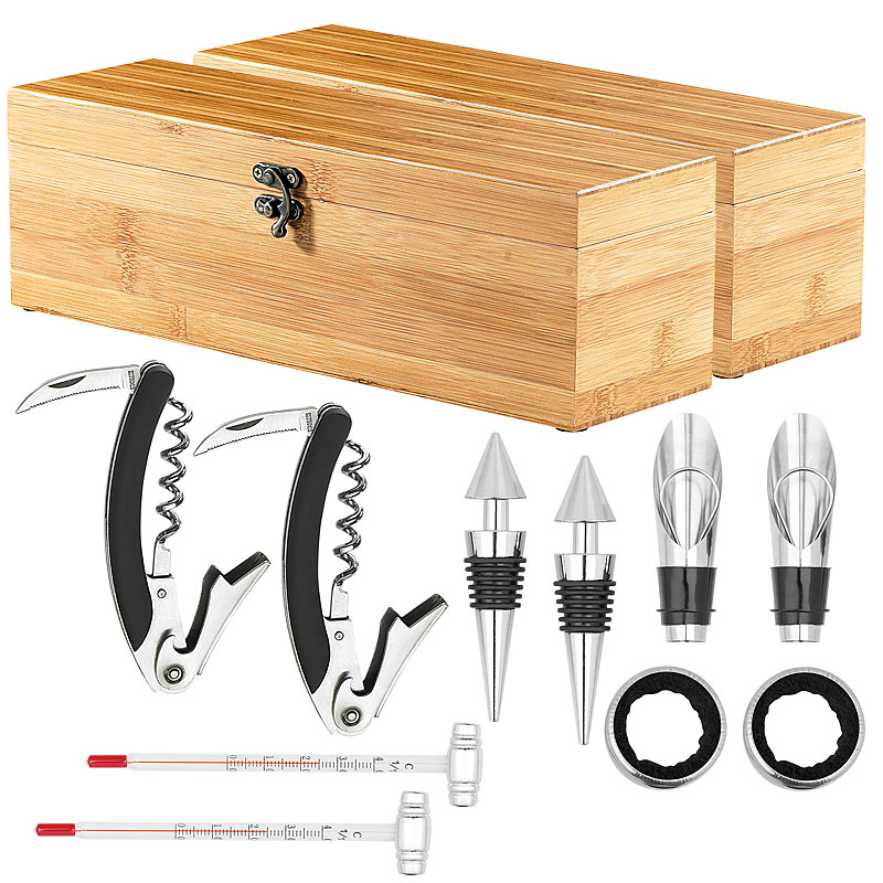 2x 5-teiliges Sommelier-Set in edler Geschenkbox für 1 Weinflasche