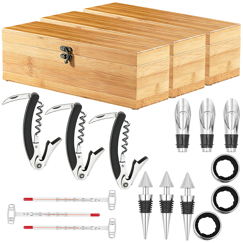 3x 5-teiliges Sommelier-Set in edler Geschenkbox für 1 Weinflasche