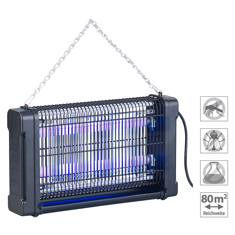 UV-Insektenvernichter mit Rundum-Gitter, 2 UV-Röhren, 1.600 V, 20 Watt