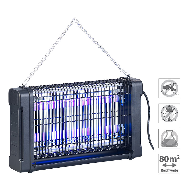 UV-Insektenvernichter mit Rundum-Gitter, 2 UV-Röhren, 4.000 V, 20 Watt