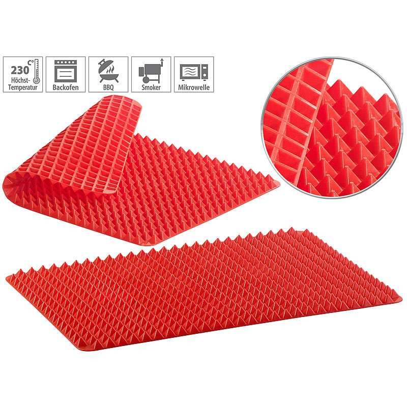 2er-Set Silikon-Backmatten mit Pyramiden-Noppen, antihaftbeschichtet