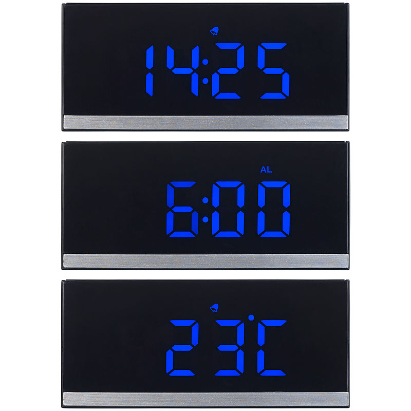 infactory Dimmbare Funk-LED-Tischuhr, Wecker und Temperaturanzeige