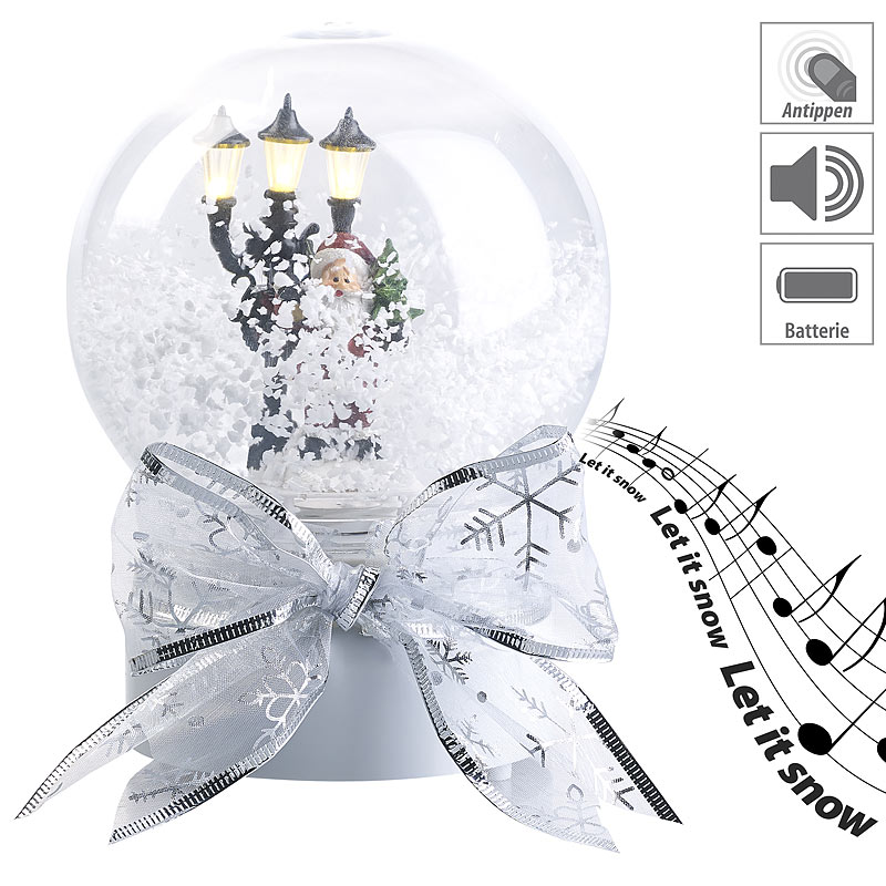 Schneekugel mit singendem Weihnachtsmann, berührungsaktiv, LED-Laterne