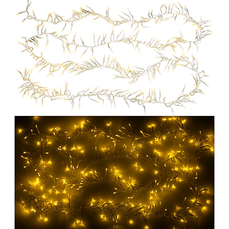 LED-Büschel-Lichterkette, 300 warmweiße LEDs, 8 Leucht-Modi, IP44, 3 m