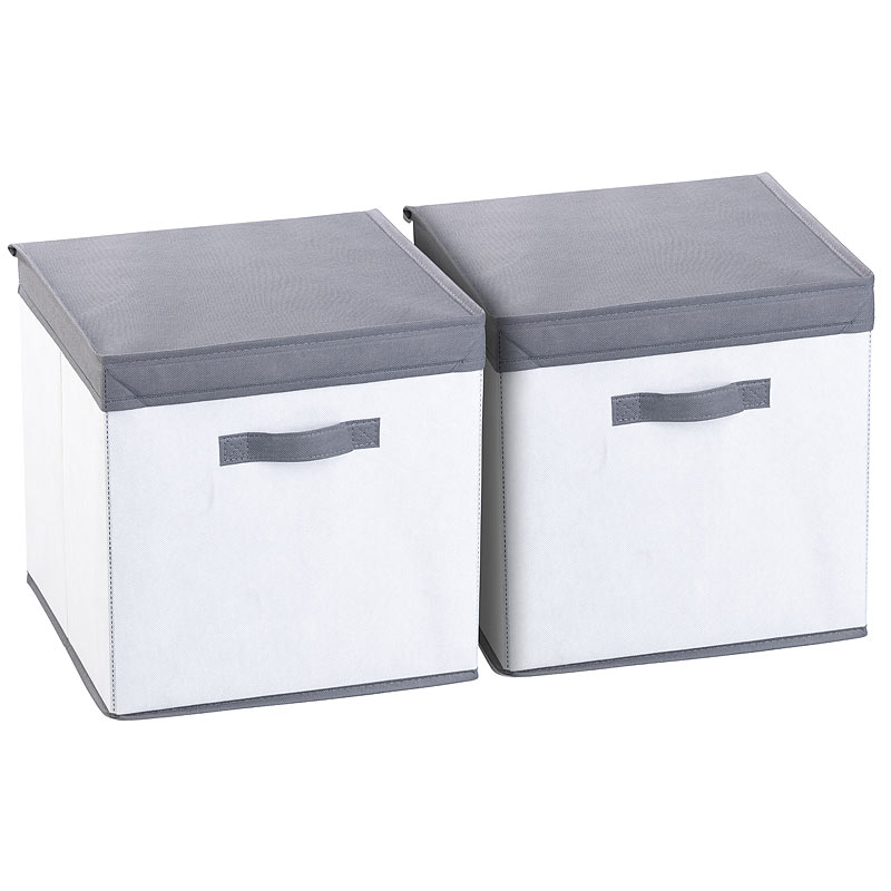 Box: 2er-Set Aufbewahrungsboxen mit Deckel, faltbar, 31x31x31 cm, weiß