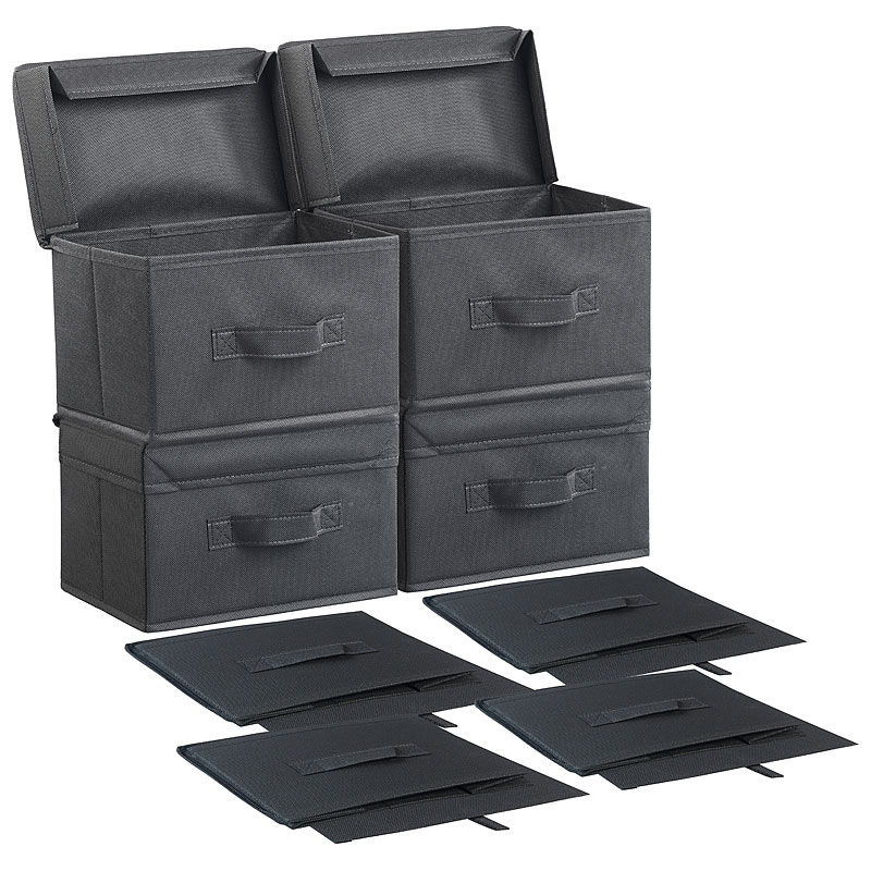 PEARL 4er-Set kleine Aufbewahrungsboxen mit Deckel, faltbar, 25 x 15 x