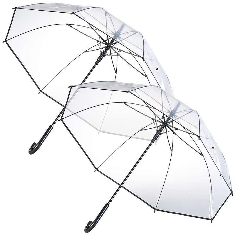 2er-Set transparente Stock-Regenschirme, Stahl & Fiberglas, Ø 100 cm