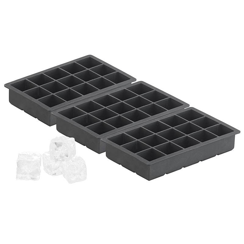 Silikon-Eiswürfelform für 15 kleine Würfel 3x3x3cm, 3er-Set je 500ml