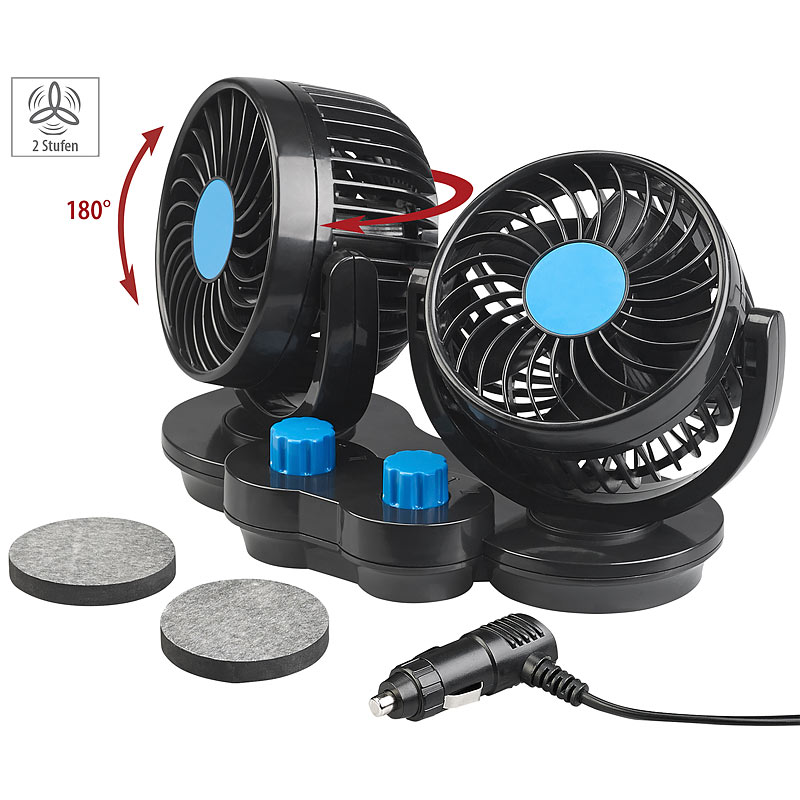 Kfz-Doppel-Ventilator für 12-V-Anschluss, mit 2 Stufen, 6,5 Watt