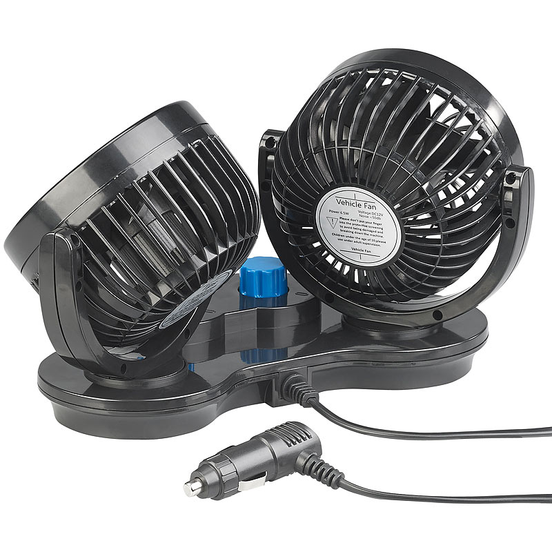 Autoventilator: Kfz-Doppel-Ventilator für 12-V-Anschluss, mit 2 Stufen