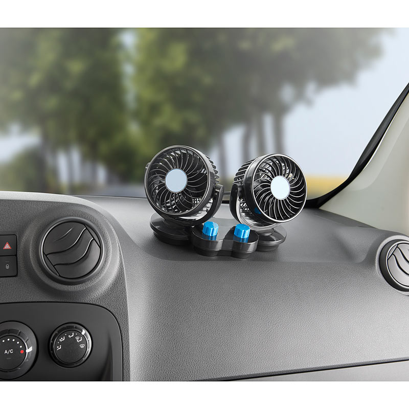 Autoventilator: Kfz-Doppel-Ventilator für 12-V-Anschluss, mit 2 Stufen