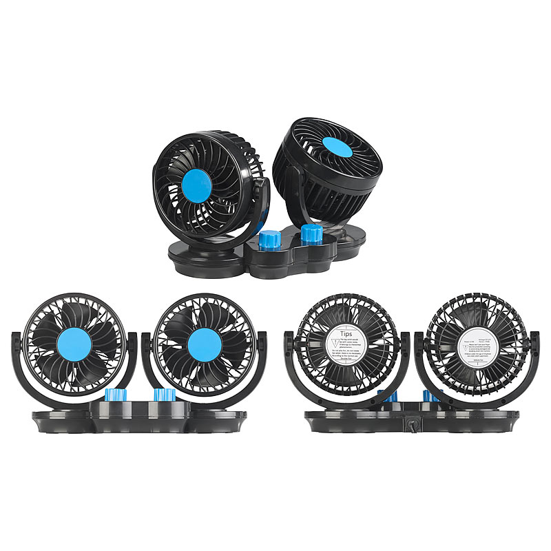 Autoventilator: Kfz-Doppel-Ventilator für 12-V-Anschluss, mit 2 Stufen