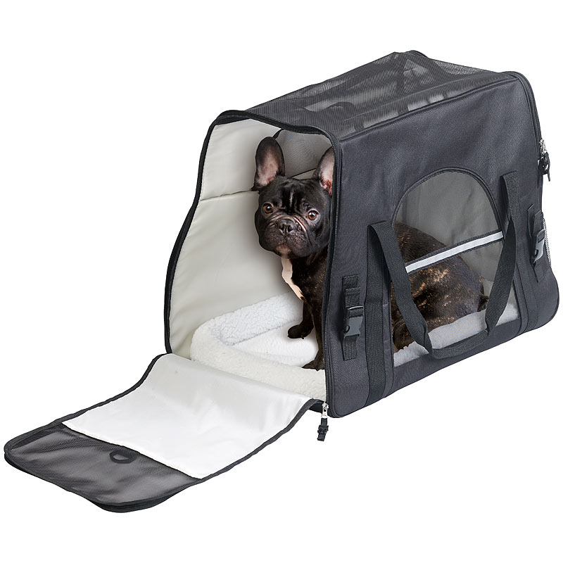 Hand- & Auto-Transporttasche für Haustiere bis 15 kg, Größe L, schwarz