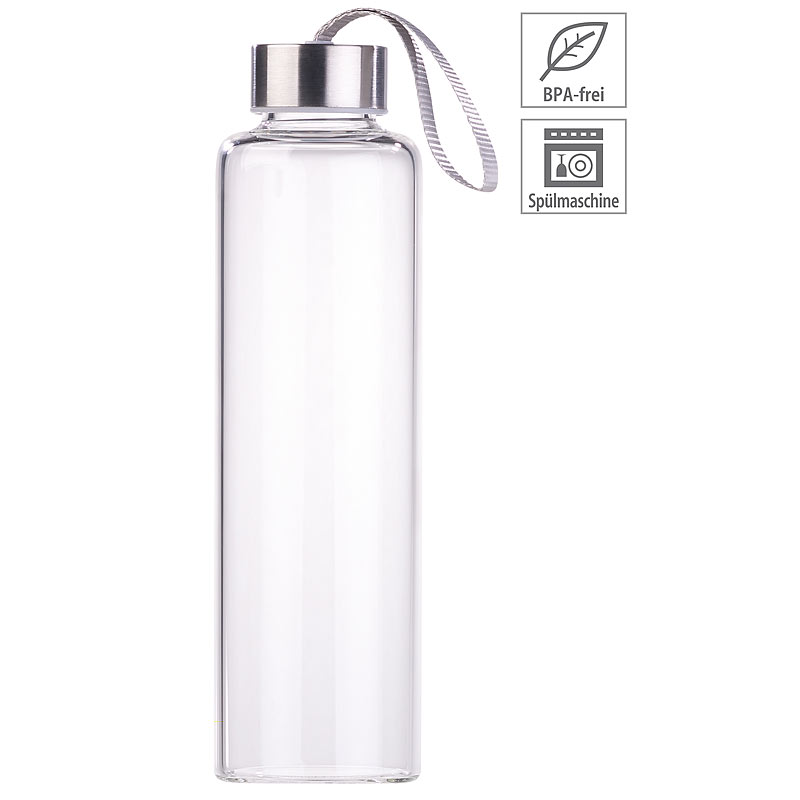 Trinkflasche aus Borosilikat-Glas, 550 ml, spülmaschinenfest, BPA-frei