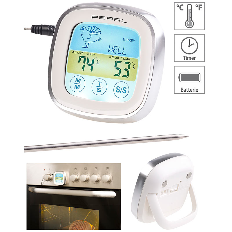 Digitales Braten- & Ofenthermometer, Touch-Display, Timer, bis +250 °C