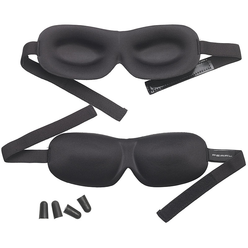 2er-Set 3D-Schlafmasken mit Ohrstöpseln & Aufbewahrungstasche, schwarz