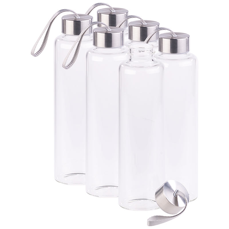 6er Set Trinkflasche aus Borosilikat-Glas, 550 ml, BPA-frei