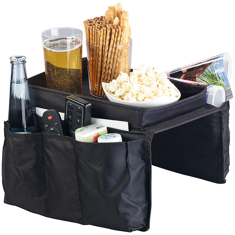 Sofa-Organizer mit 5 Taschen und Ablagefläche für Snacks und Getränke