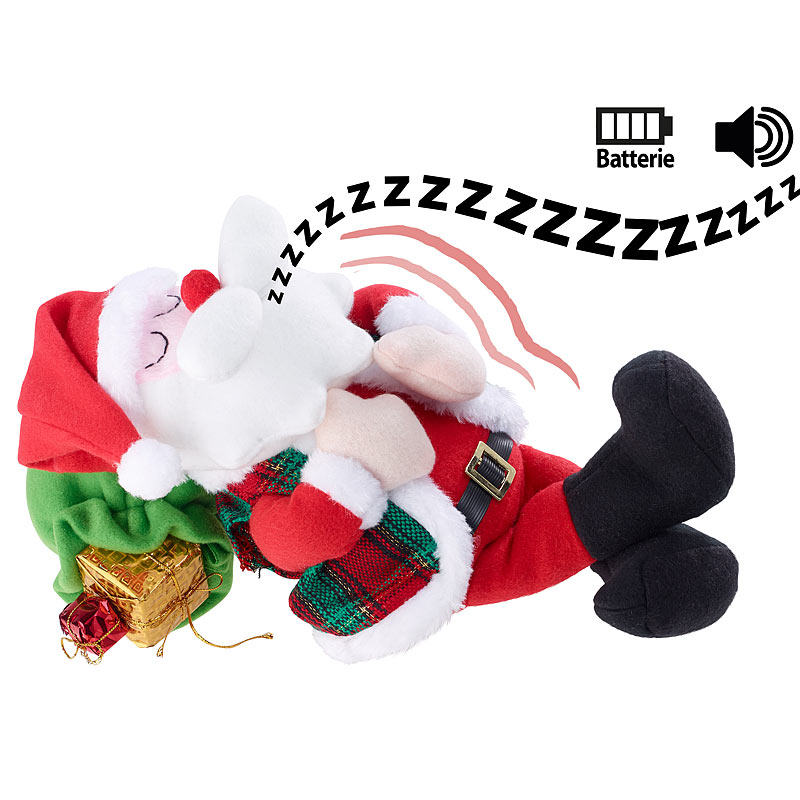 Schlafender Weihnachtsmann mit Atem-Bewegungen und Schnarch-Geräuschen