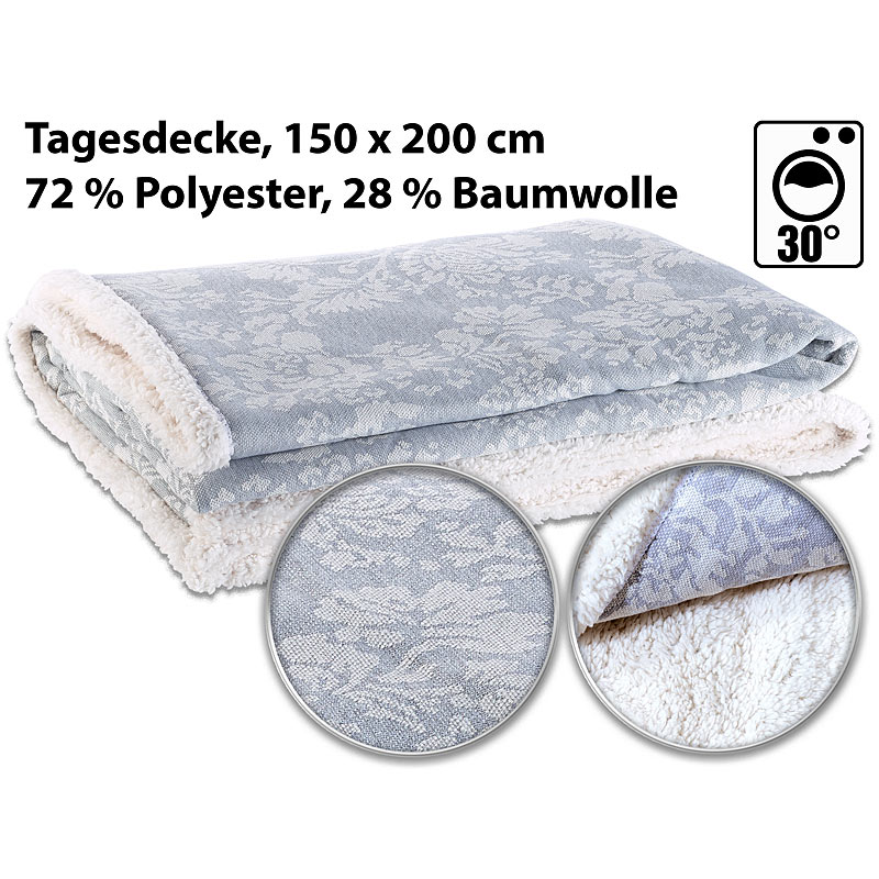 Tagesdecke im Jacquard-Design mit Webpelz-Unterseite, 200 x 150 cm