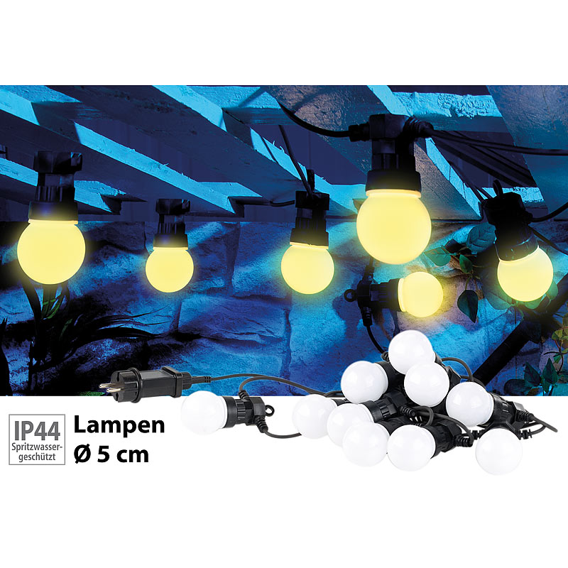 Party-LED-Lichterkette m. 10 LED-Birnen, 3 Watt, IP44, warmweiß, 4,5 m