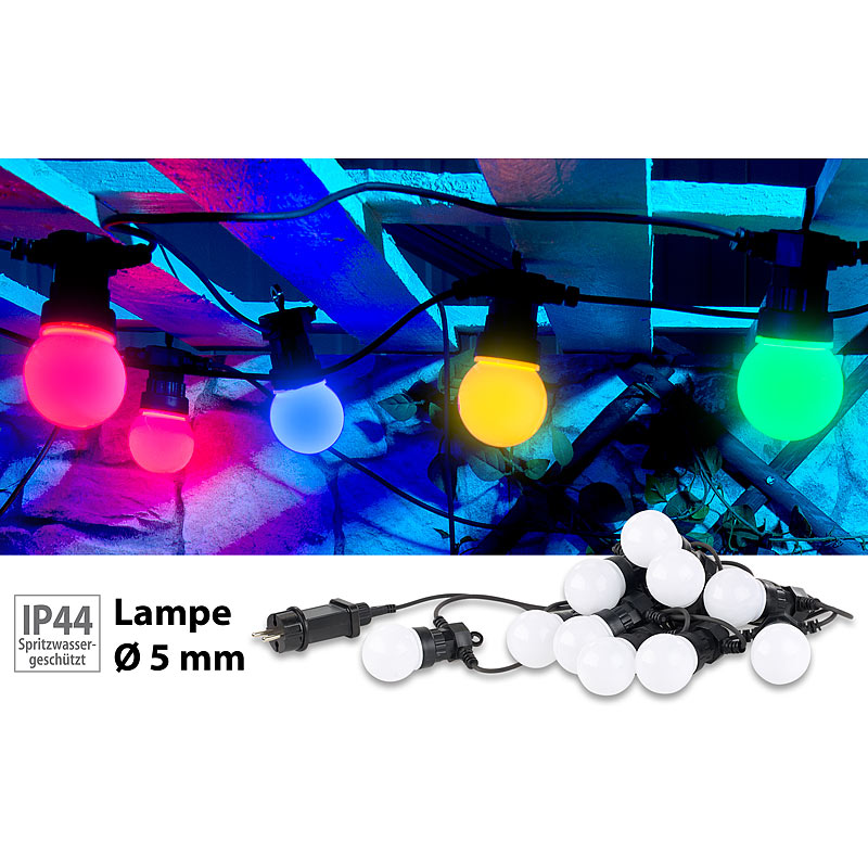 Party-LED-Lichterkette m. 10 LED-Birnen, 3 Watt, IP44, 4-farbig, 4,5 m