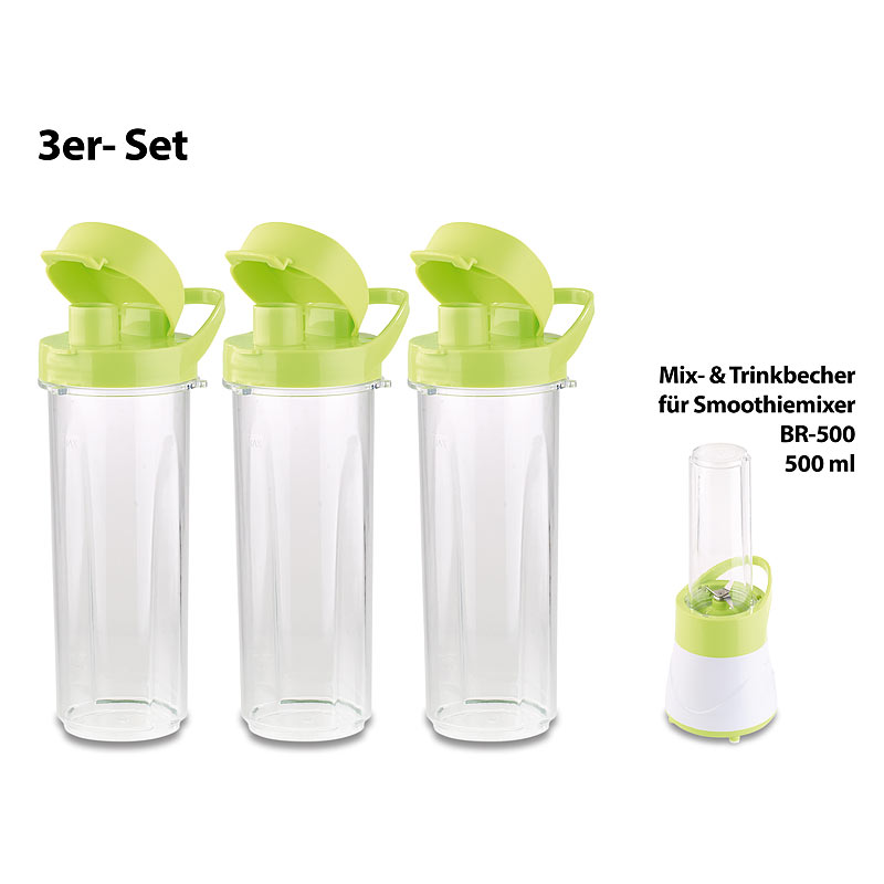 Mix- & Trinkbecher für Smoothiemixer BR-500, 500 ml, BPA-frei, 3er-Set