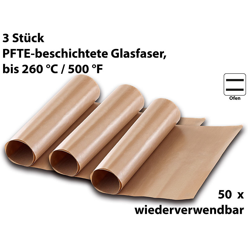 Dauer-Backpapier & Antihaft-Bratfolie aus Glasfaser, beige, 3 Stück