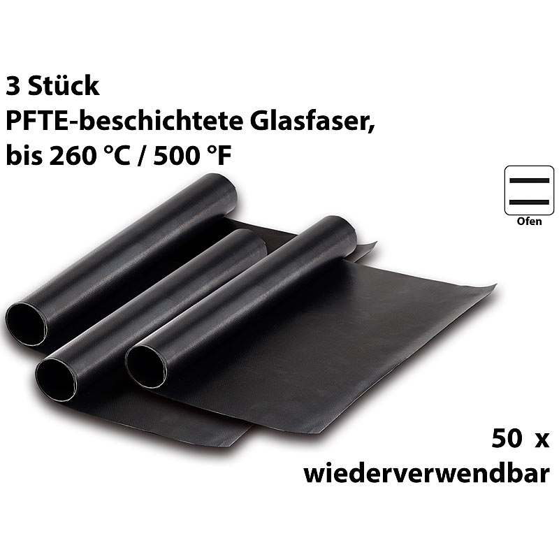 Dauer-BBQ-Grillmatte & Antihaft-Bratfolie aus Glasfaser, 3 Stück