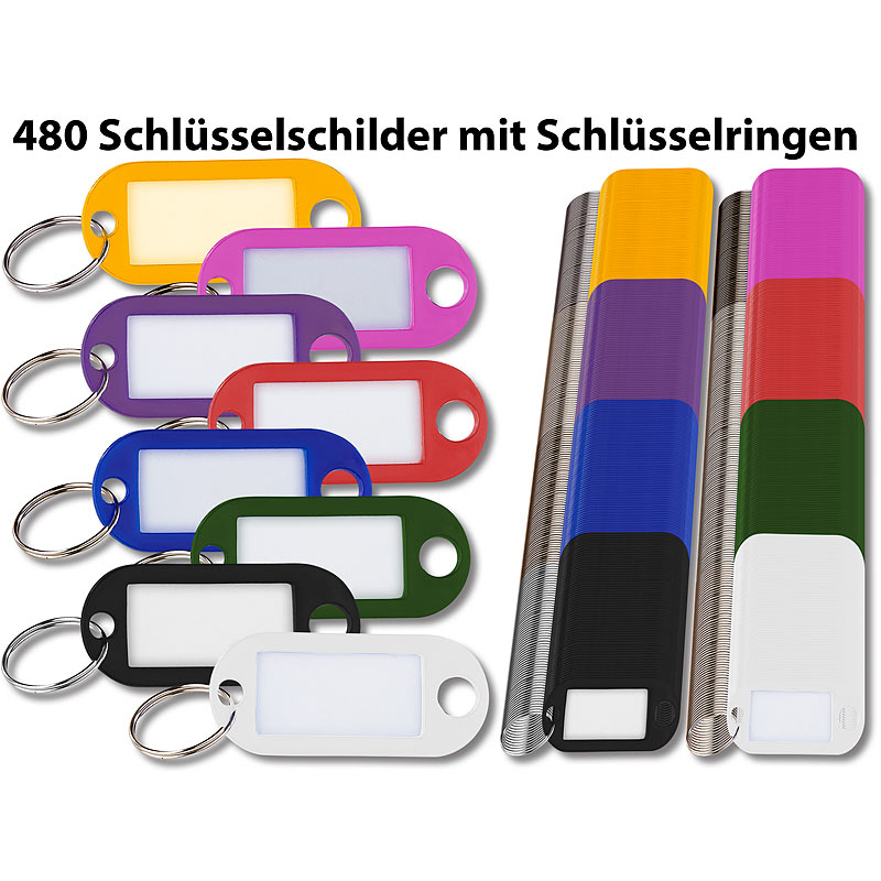 480 Schlüsselschilder mit Schlüsselringen, zum Beschriften, 8 Farben