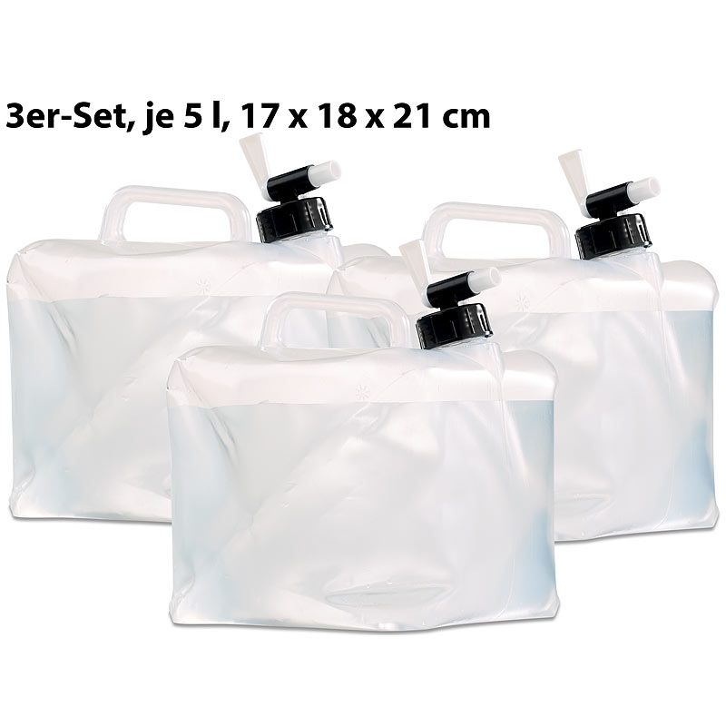 Faltbare Wasserkanister mit Zapfhahn, 5 Liter, 3er-Set