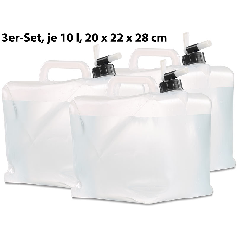 Faltbare Wasserkanister mit Zapfhahn, 10 Liter, 3er-Set