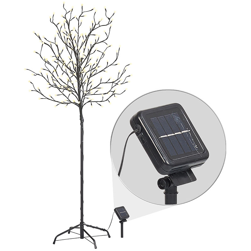 Lunartec LED Baum: XL-Solar-LED-Lichterbaum mit 200 beleuchteten Knospen 150cm Solar LED Baum IP44