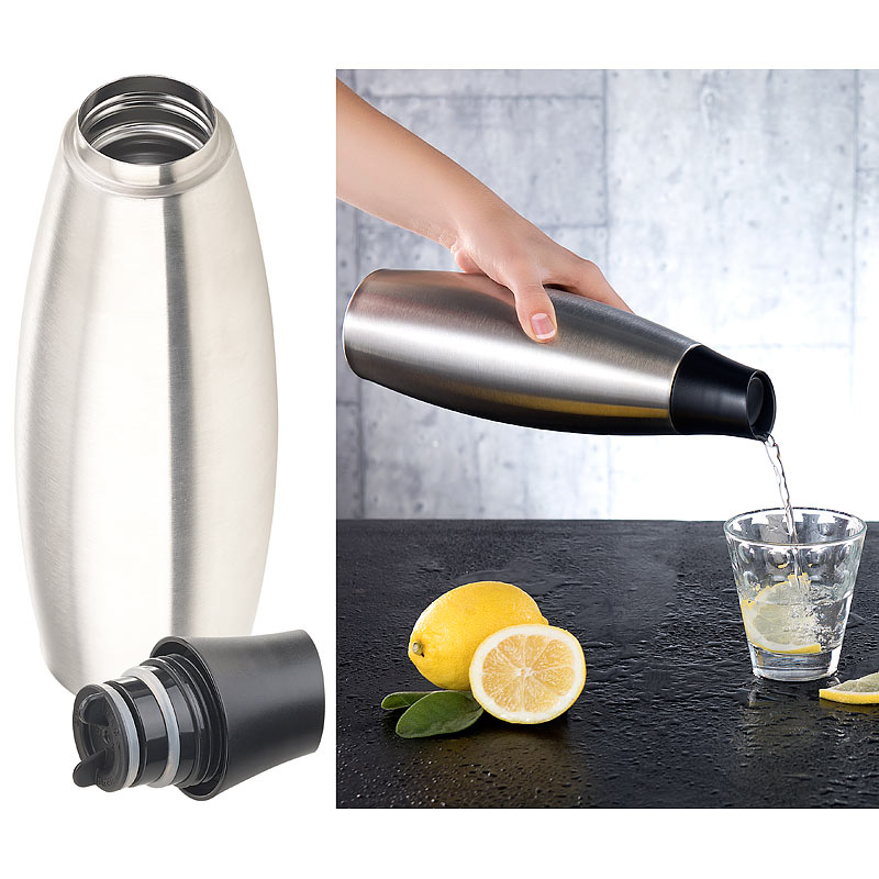 Design-Thermo-Isolierflasche mit Klick-Verschluss, Edelstahl, 650 ml