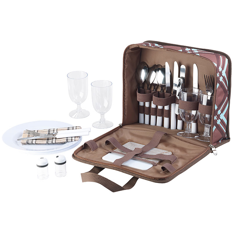 30-teiliges Picknick-Set für 4 Personen, inkl. Tasche, Teller, Gläser